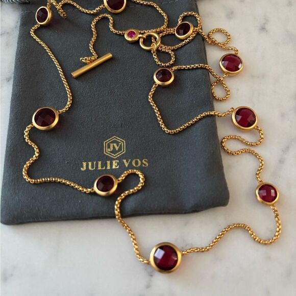 NWOT Julie Vos  Gold and Pink Gemstone Necklace - Picture 3 of 6
